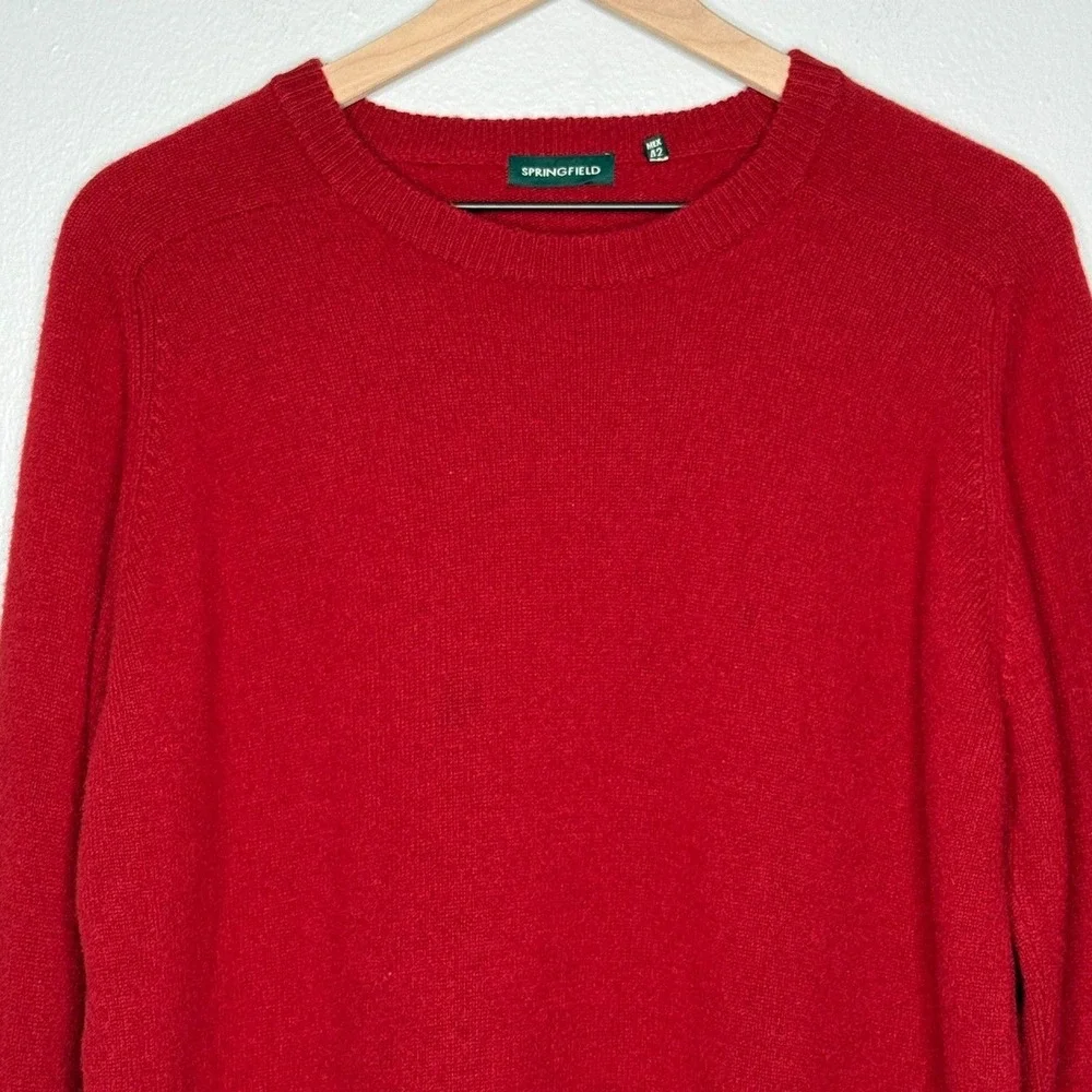 Springfield Mens Lambs‎ Wool Sweater Large Red Crewneck Preppy Cabin Academia